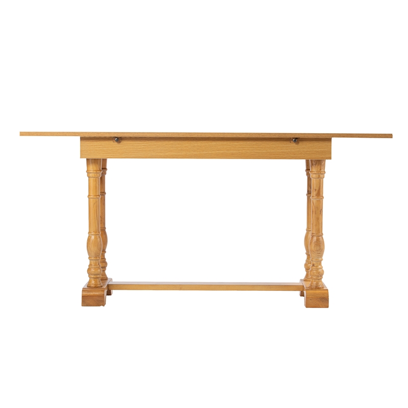 Maklaine Traditional Wood Convertible Dining Table in Natural Finish