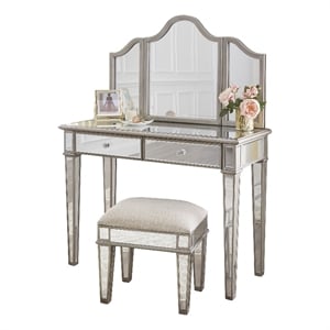 Maklaine Mirrored Silver Vanity Desk Rectangular Traditional 42&quot Assembled