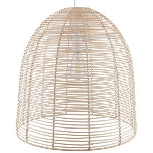 Maklaine Coastal Rattan Woven Fiber Cage Pendant Lamp in Natural Finish