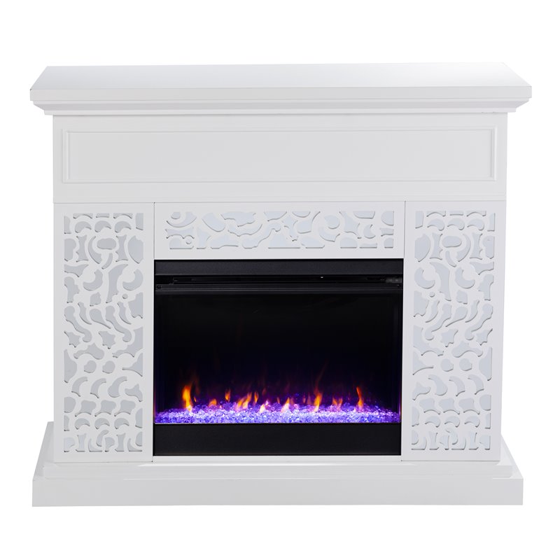 Maklaine Transitional Wood Color Changing Fireplace in White