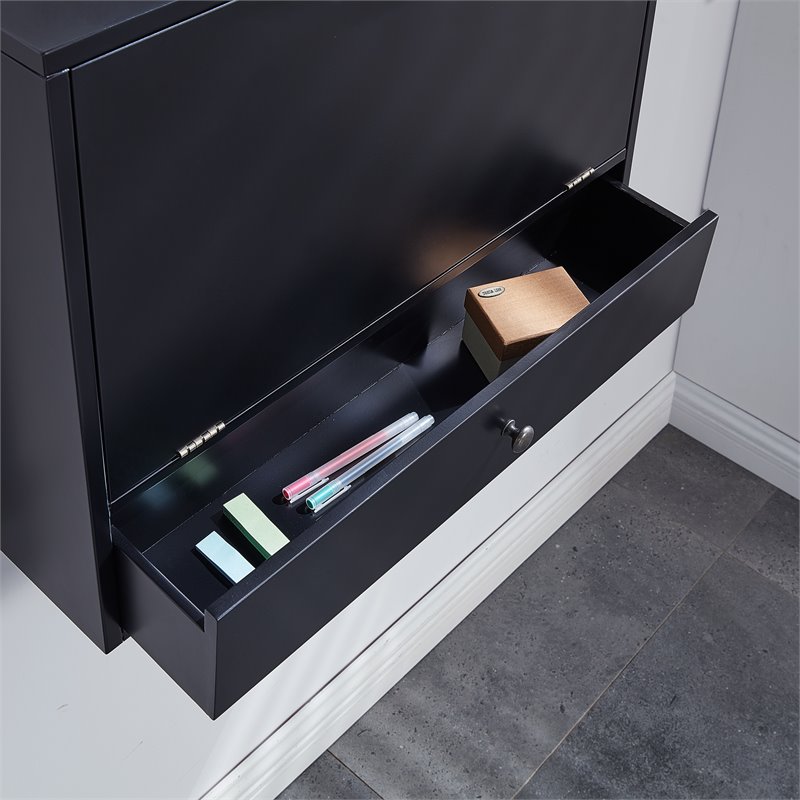 Maklaine Transitional Wood Wall Mounted Laptop Desk in Black