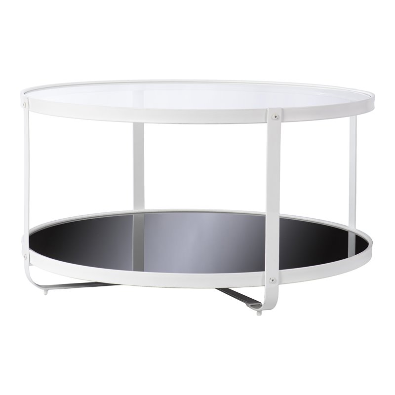 Maklaine Tempered Glass Top Cocktail Table in Black and White