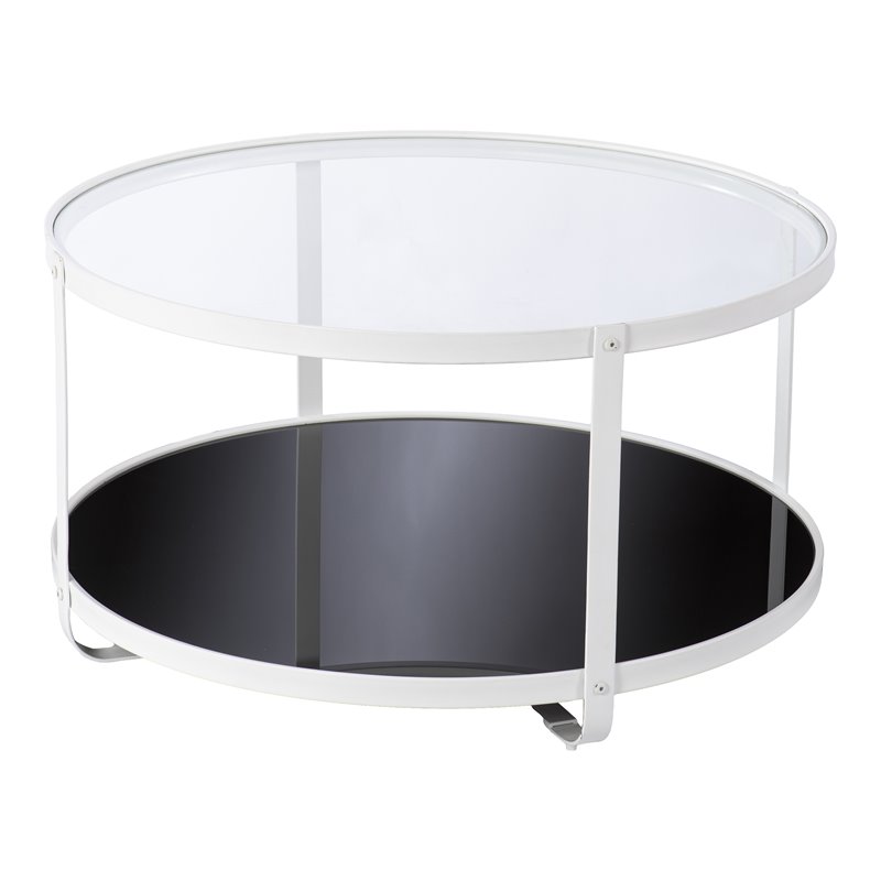 Maklaine Tempered Glass Top Cocktail Table in Black and White