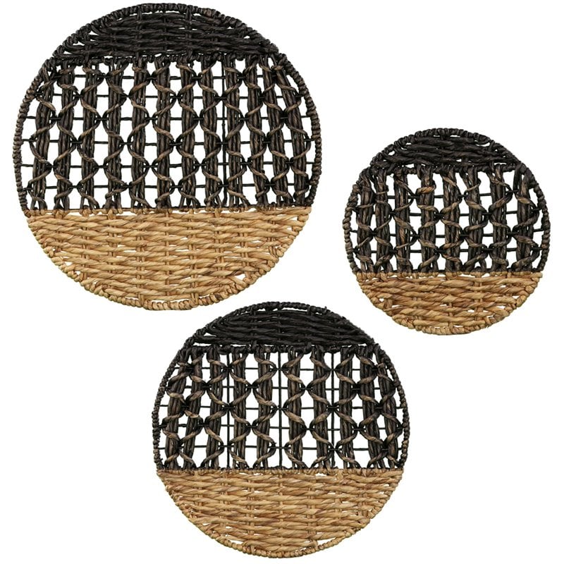 Maklaine Transitional 3 Piece Round Wall Panel Set in Natural
