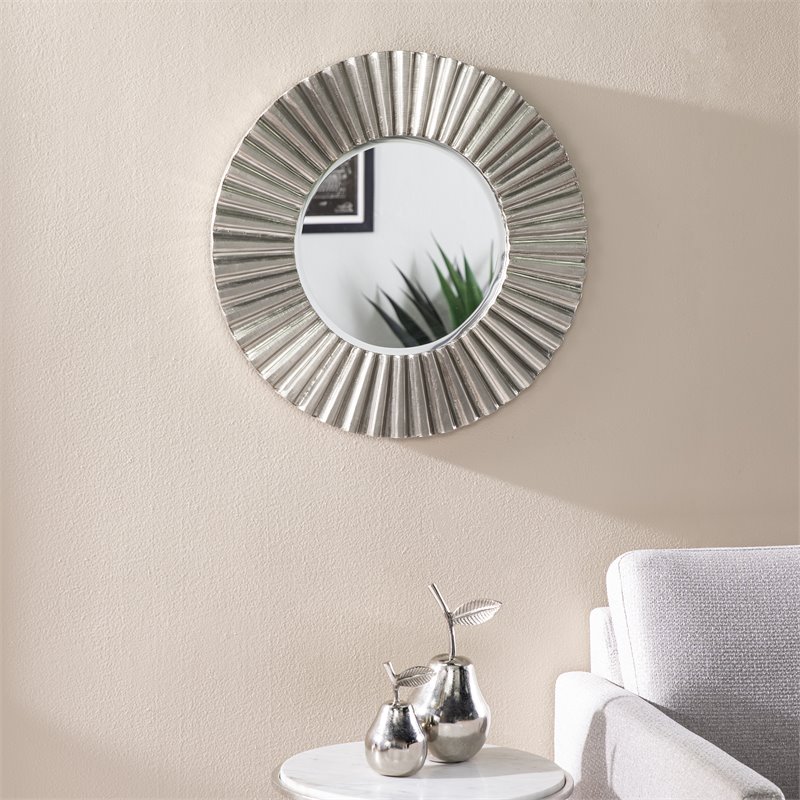Maklaine Transitional Round Glass Decorative Mirror in Silver