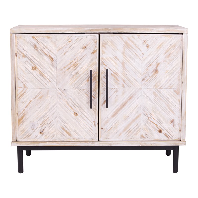 Maklaine Transitional Engineered Wood Cabinet in White Washed / Dark Stained