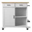 Maklaine Transitional Engineered Wood Rolling Kitchen Island in White / Natural