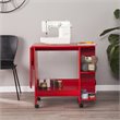 Maklaine Transitional Wood Drop Leaf Mobile Sewing Craft Table in Farmhouse Red