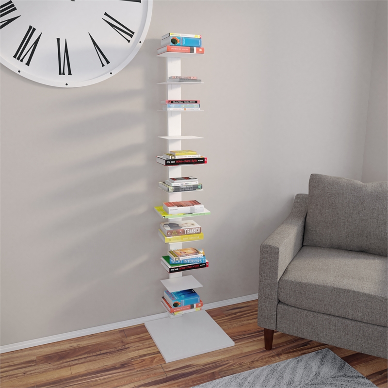 Maklaine Modern / Contemporary Spine Tower Shelf in White