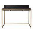 Maklaine Transitional Engineered Wood Flip Top Desk with Storage in Black / Gold
