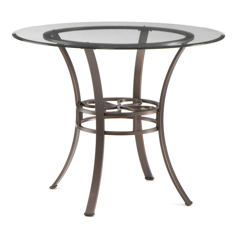 Maklaine Transitional Round Glass Top Dining Table in Dark Brown
