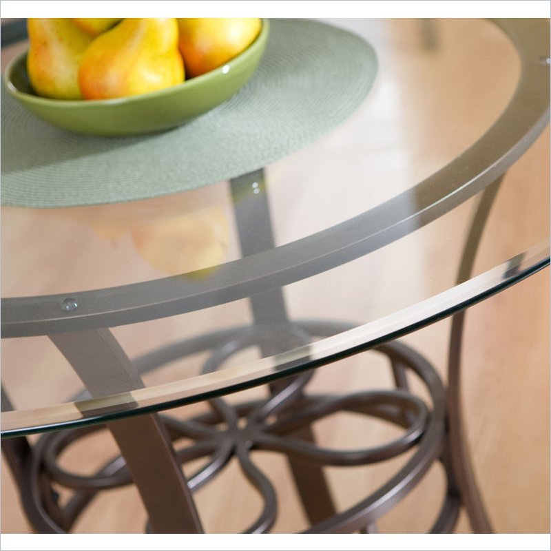 Maklaine Transitional Round Glass Top Dining Table in Dark Brown