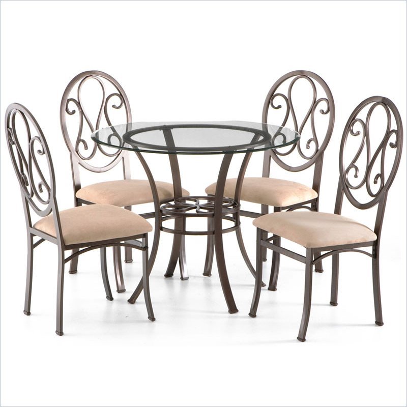 Maklaine Transitional Round Glass Top Dining Table in Dark Brown