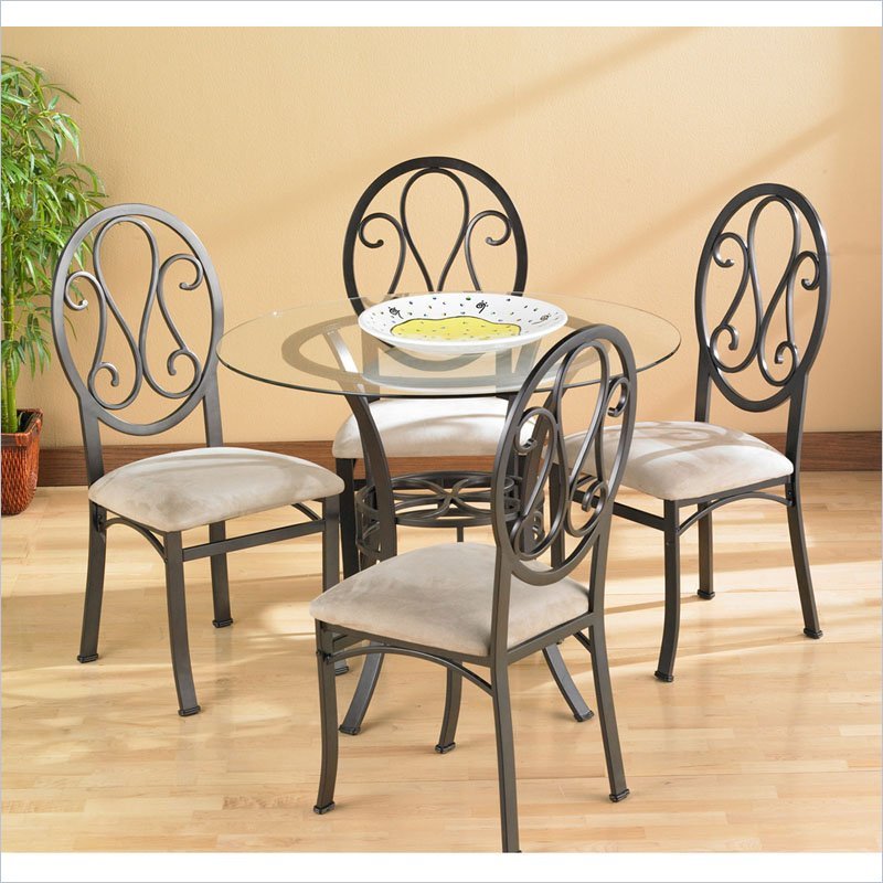 Maklaine Transitional Round Glass Top Dining Table in Dark Brown