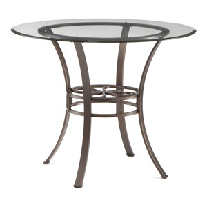 Maklaine Transitional Round Glass Top Dining Table in Dark Brown
