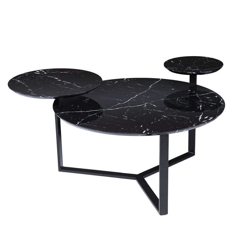 Maklaine Transitional Metal - Faux Marble Cocktail Table in Black