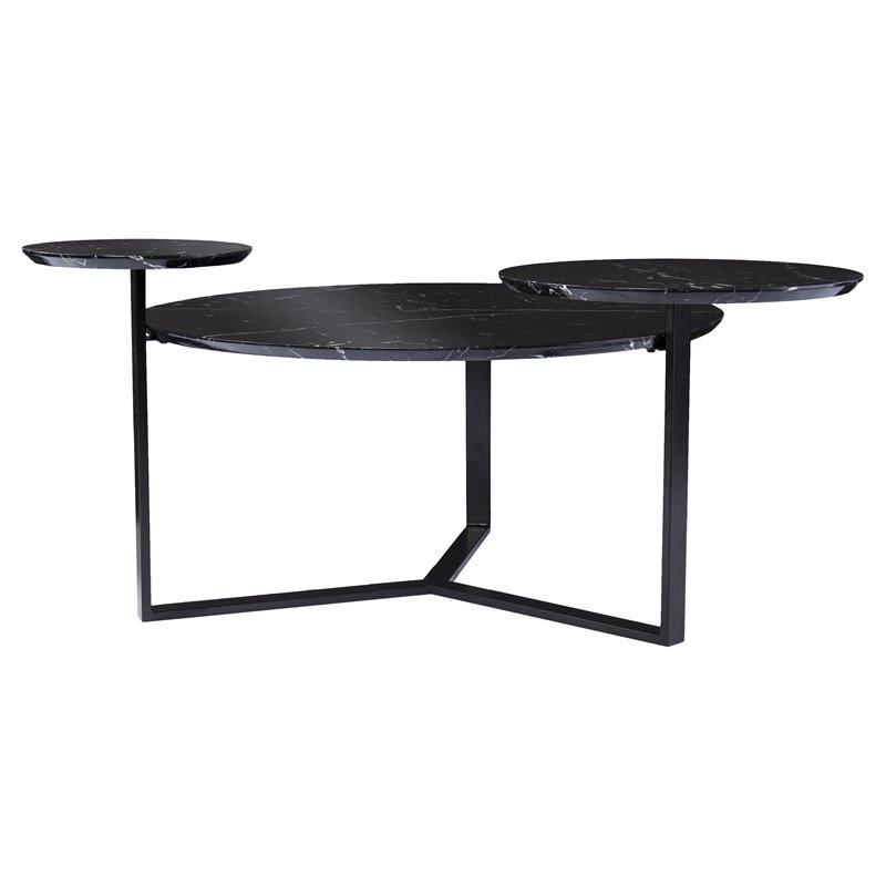 Maklaine Transitional Metal - Faux Marble Cocktail Table in Black