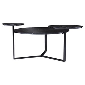 Maklaine Transitional Metal - Faux Marble Cocktail Table in Black