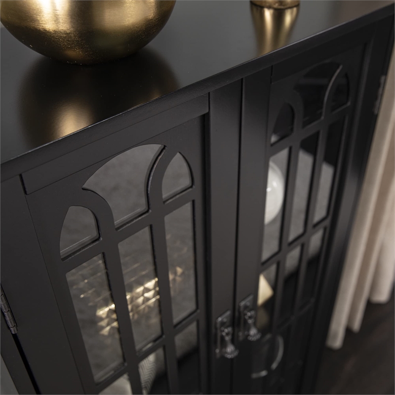 Maklaine Modern / Contemporary Window Pane Media Cabinet in Black
