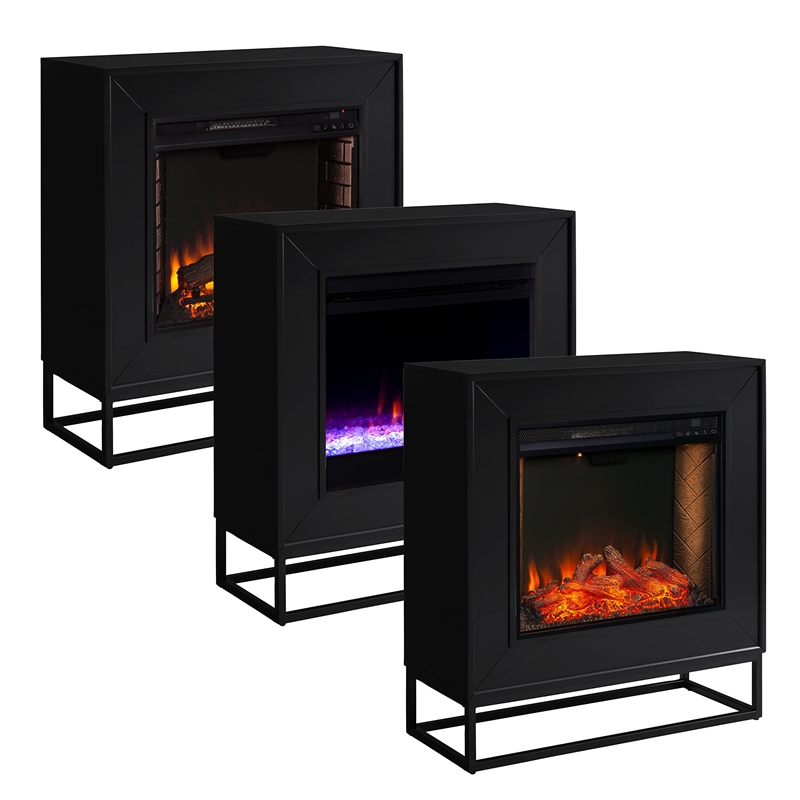 Maklaine Transitional Engineered Wood Electric Fireplace in Black
