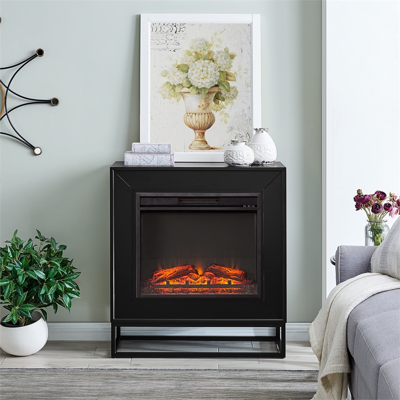 Maklaine Transitional Engineered Wood Electric Fireplace in Black