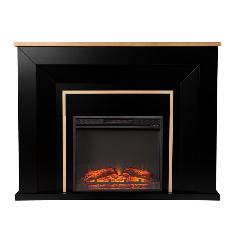 Maklaine Transitional Industrial Base Electric Fireplace in Black