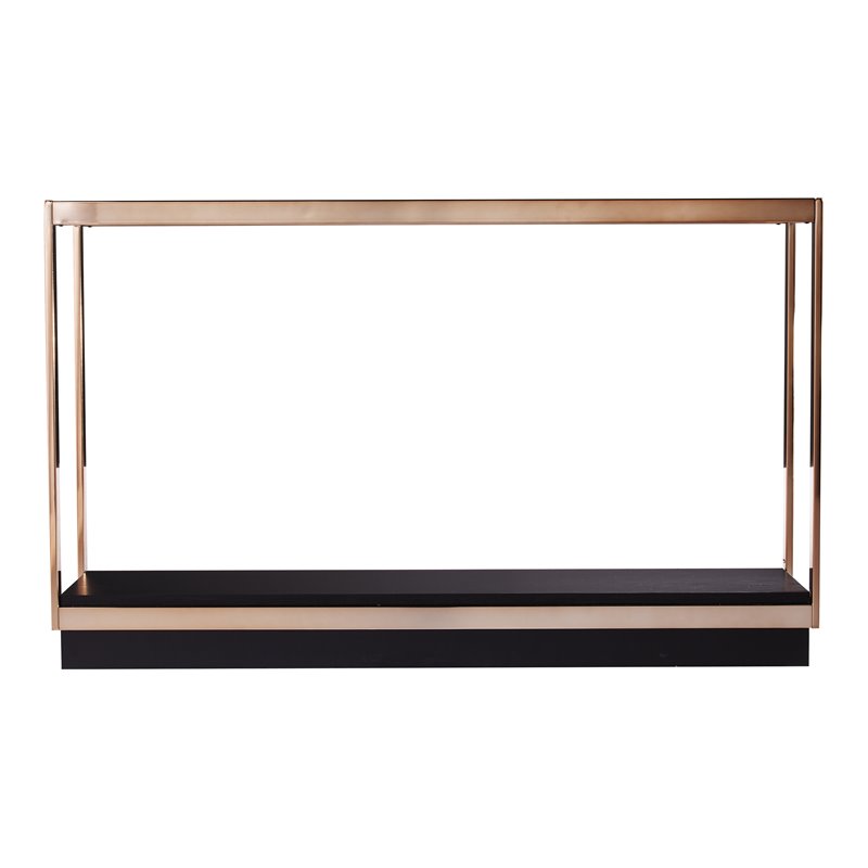 Maklaine Transitional Glass Top Console Table in Champagne - Black