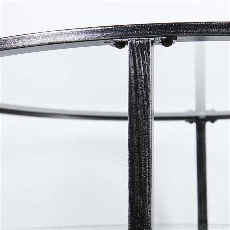 Maklaine Transitional Round Glass Top Coffee Table in Black