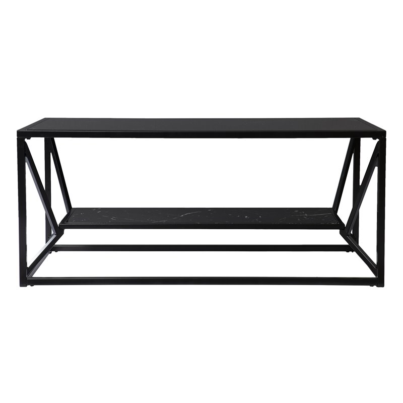 Maklaine Powder-Coated Iron Black Coffee Table Rectangular Modern 42