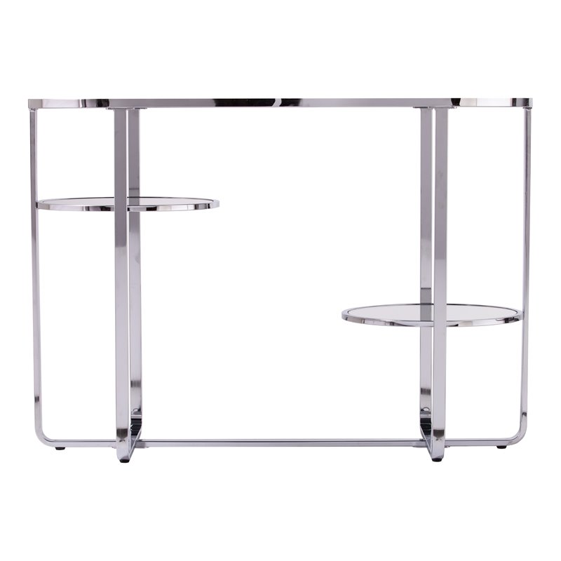 Maklaine Transitional Console Table in Polished Chrome with Mirror