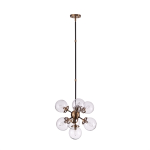 Maklaine Contemporary 7 - Light Pendant Lamp in Black / Gold Finish