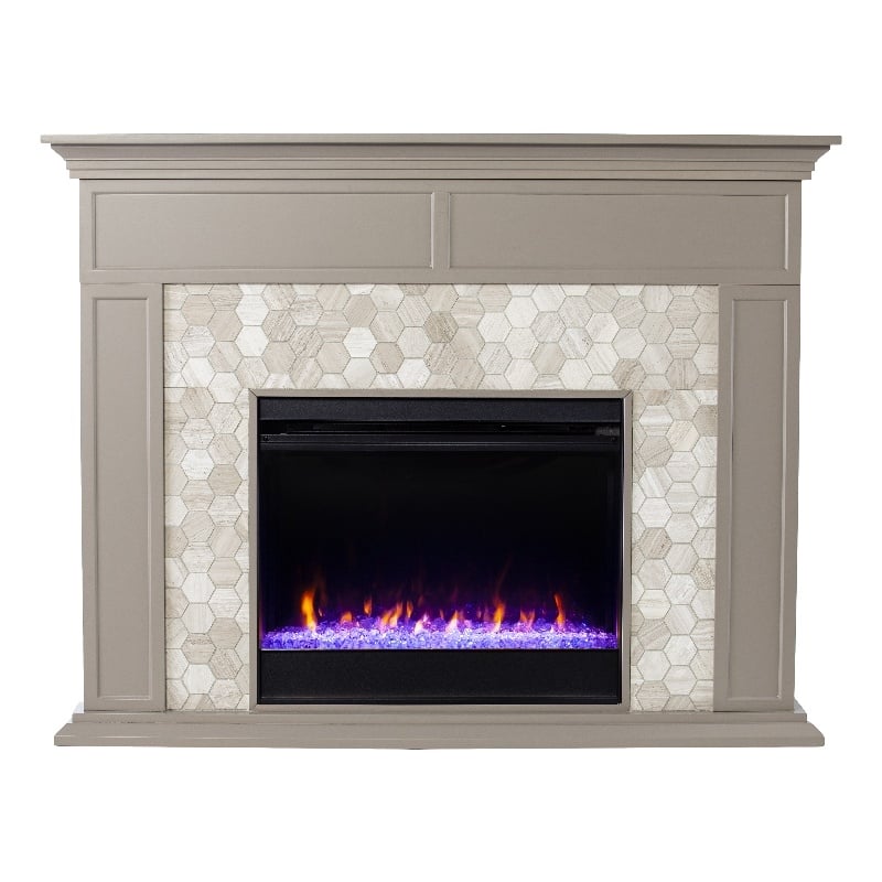 Maklaine Marble Gray Fireplace Rectangular Color Changing 50