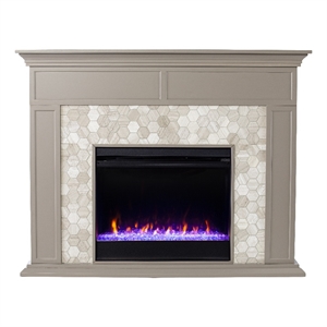 Maklaine Marble Gray Fireplace Rectangular Color Changing 50&quotW Unassembled
