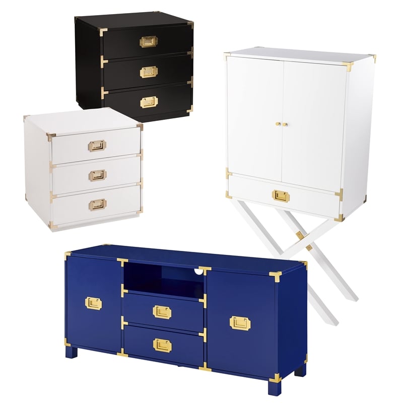 Maklaine Transitional Tall Bar Cabinet with Storage in White / Gold