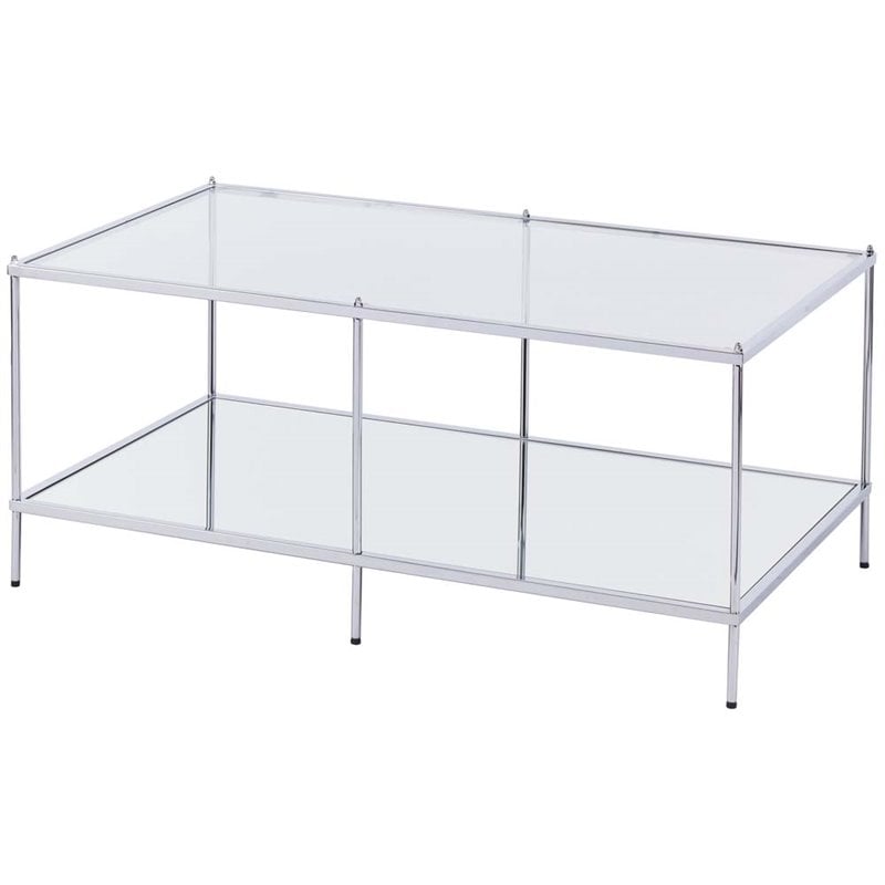 Maklaine Glam Mirrored Coffee Table in Chrome