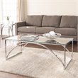 Maklaine Transitional Metal Cocktail Table with Glass Top in Silver