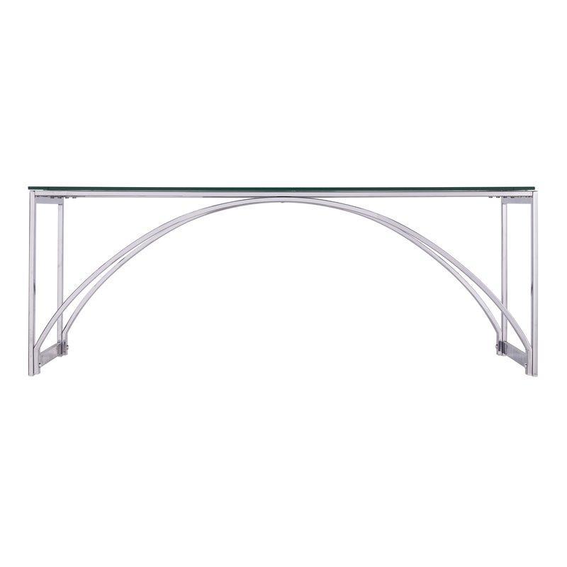 Maklaine Transitional Metal Cocktail Table with Glass Top in Silver