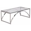 Maklaine Transitional Metal Cocktail Table with Glass Top in Silver