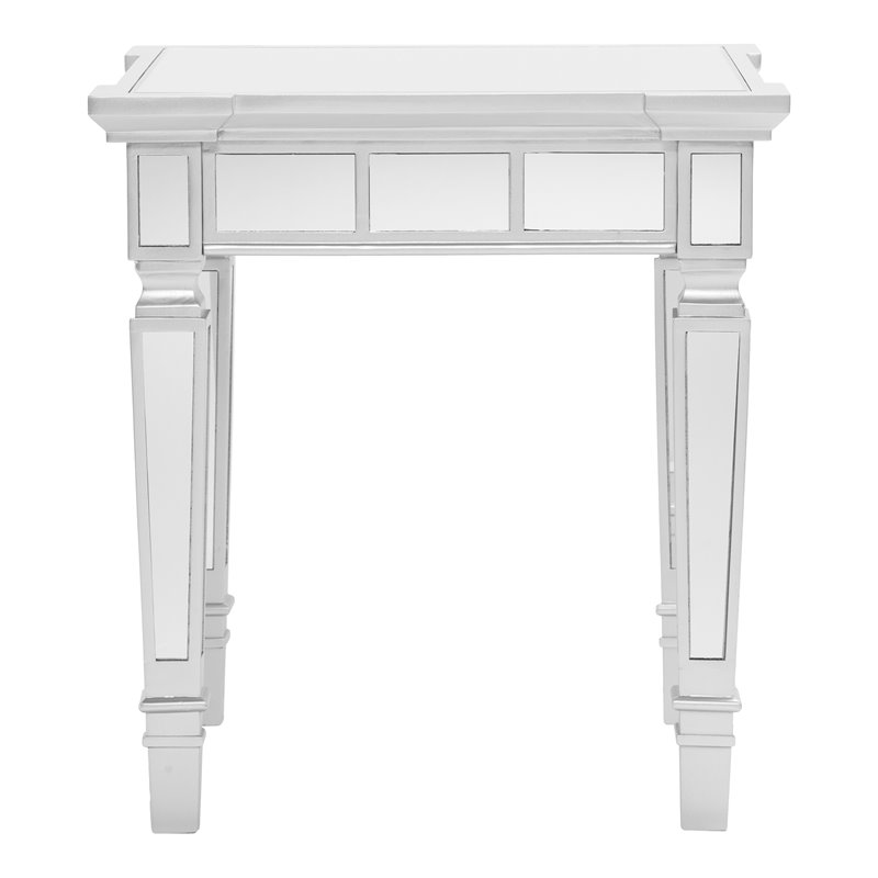 Maklaine Transitional Square Wood Mirrored End Table in Matte Silver