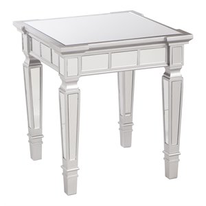 Maklaine Transitional Square Wood Mirrored End Table in Matte Silver
