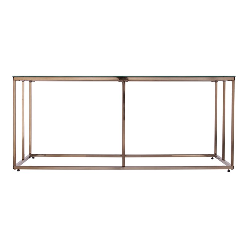 Maklaine Transitional Tempered Glass Top Cocktail Table in Champagne