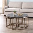 Maklaine Round Metal Nested Coffee Table Set in Champagne / Espresso