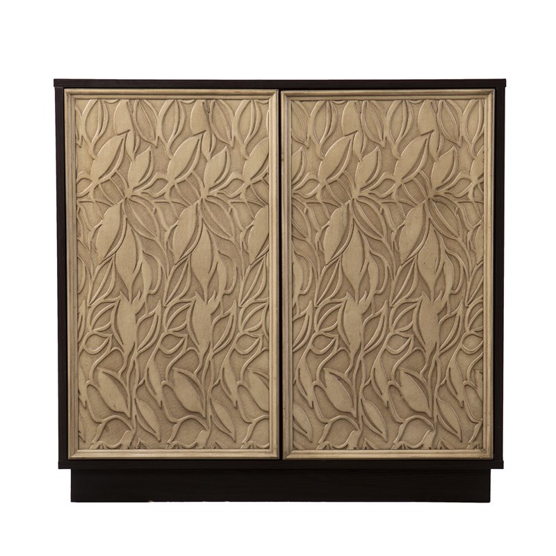 Maklaine Engineered Wood Brown Cream Accent Cabinet Rectangular Push-to-Open 31.5