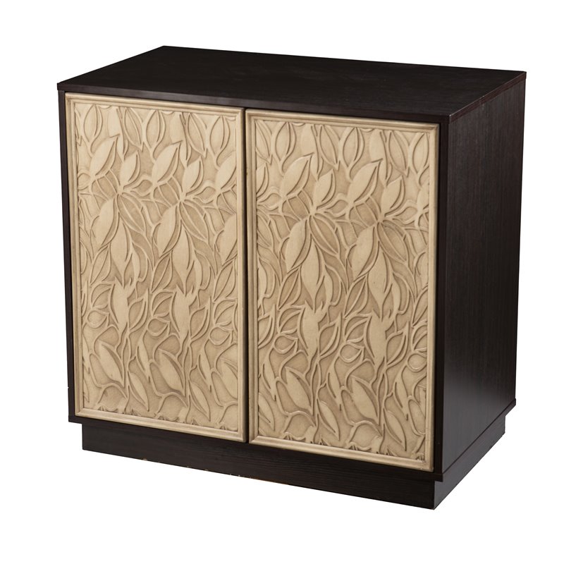 Maklaine Engineered Wood Brown Cream Accent Cabinet Rectangular Push-to-Open 31.5