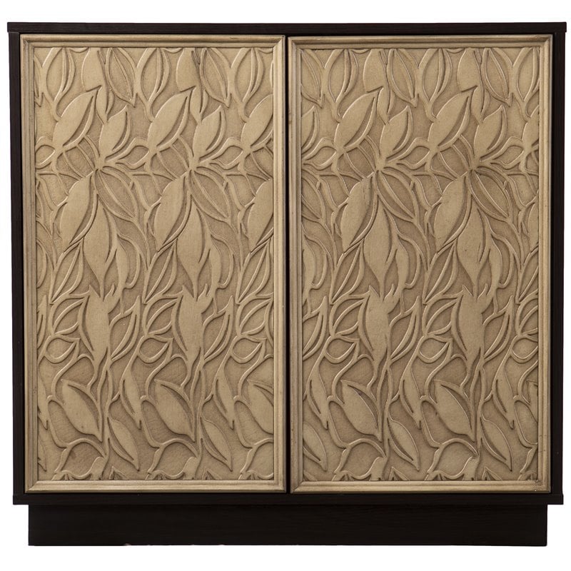 Maklaine Engineered Wood Brown Cream Accent Cabinet Rectangular Push-to-Open 31.5