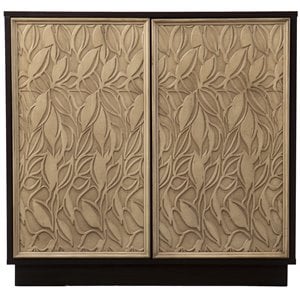 Maklaine Engineered Wood Brown Cream Accent Cabinet Rectangular Push-to-Open 31.5&quotW x 18&quotD x 30.25&quotH Unassembled
