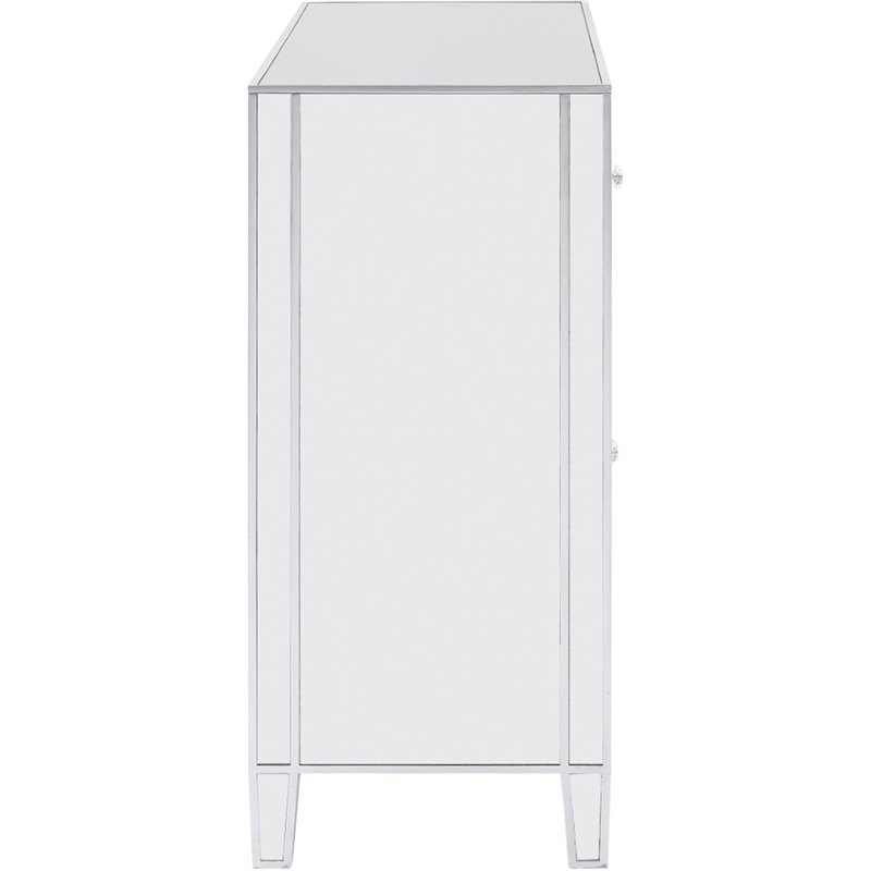 Maklaine Transitional 3-Door Mirrored Glass Sideboard in Matte Silver
