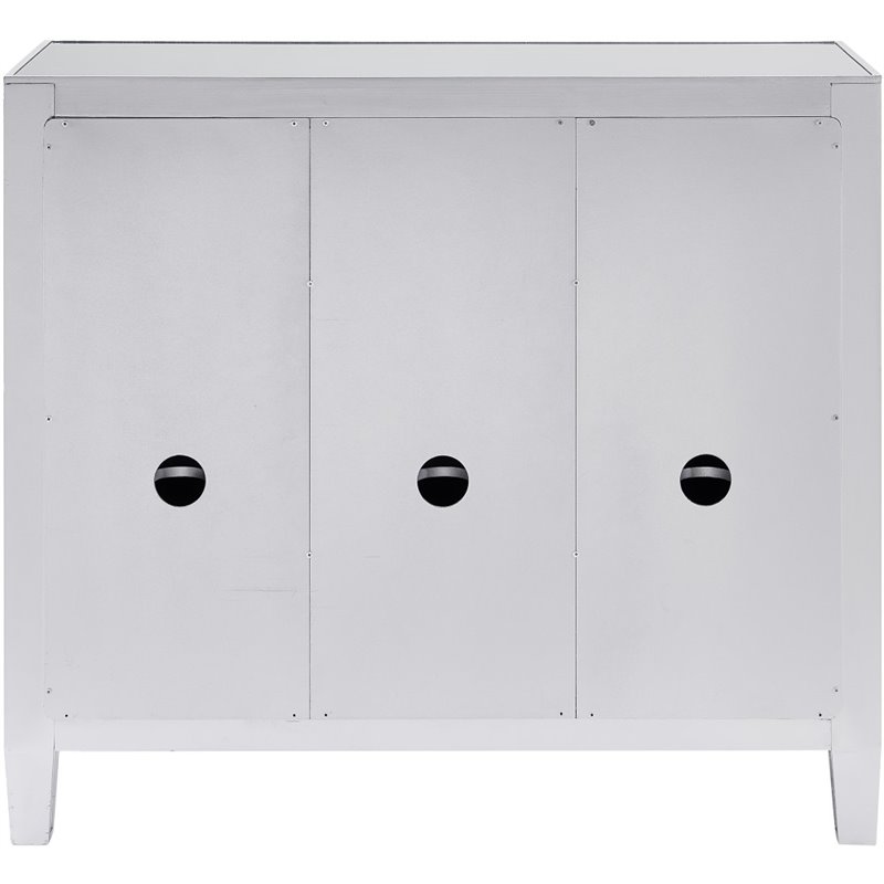 Maklaine Transitional 3-Door Mirrored Glass Sideboard in Matte Silver