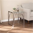 Maklaine Transitional Square Metal End Table with Glass Top in Silver