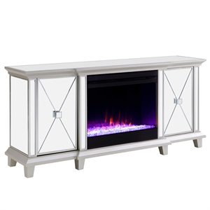Maklaine Mirrored Electric Fireplace Media Console in Mirror / Silver